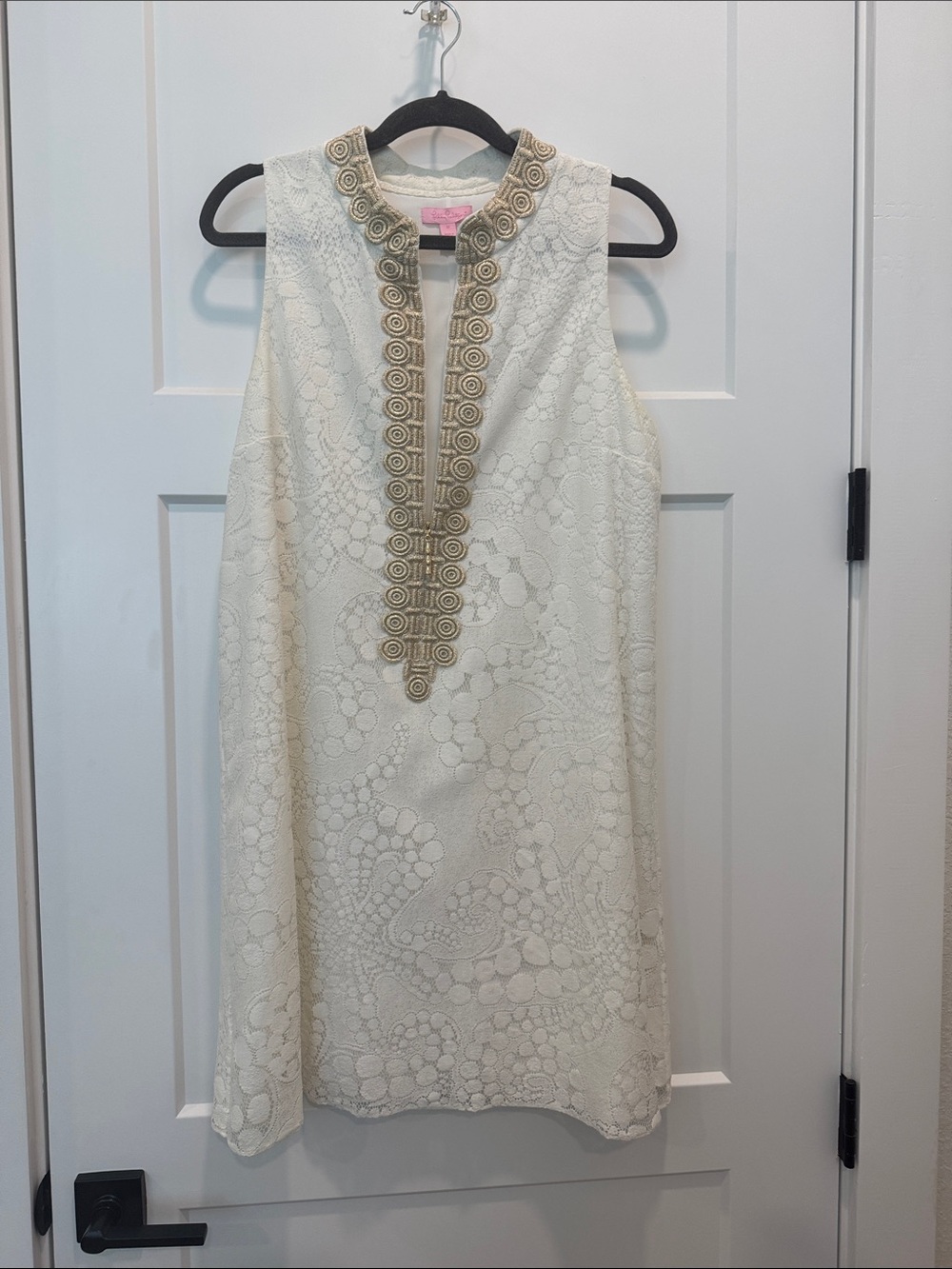 Lilly Pulitzer Ivory Lace Mini Dress with Gold Trim - Picture 3 of 4